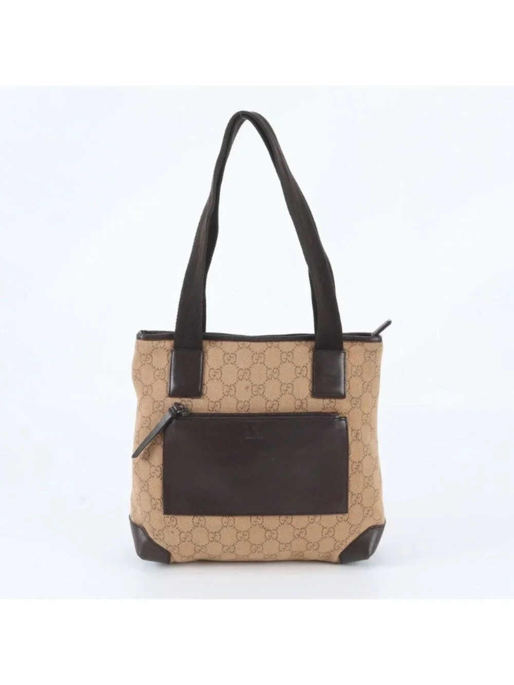 Gucci GG Canvas Leather Tote Shoulder Hand Brown